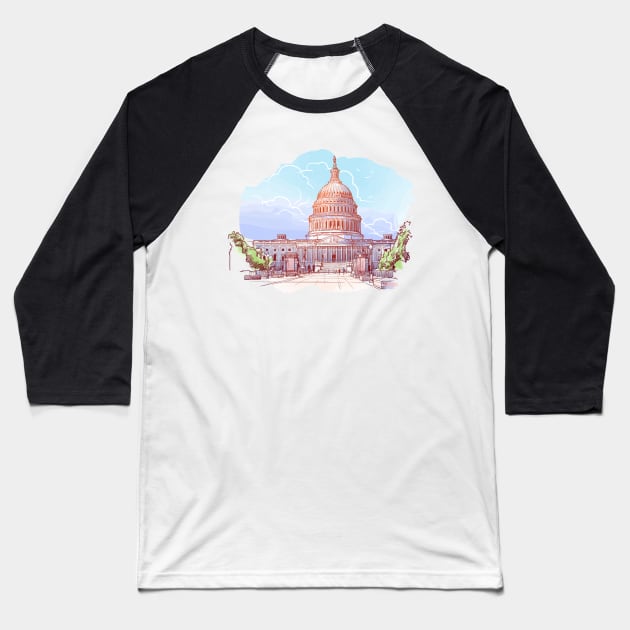 Panorama of the US Capitol. Painted Sketch isolated on white background. EPS10 vector illustration. Baseball T-Shirt by AntonVTokarev